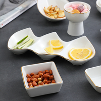 Assiette en porcelaine à 3 compartiments, 11-15 pouces, trois bols connectés, plat à sauce irrégulier, 3 bols à condiments avec bord doré