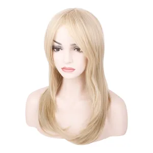 Ucuz orta kısmı sarışın/613/kahverengi uzun isıya dayanıklı düz saç sentetik peruk kadınlar için