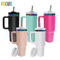 Gobelet isotherme double paroi en acier inoxydable 40 oz, plaqué arc-en-ciel, avec poignée, pour gravure laser, expédition depuis l'entrepôt américain