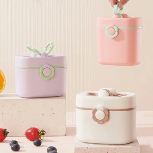 Conteneur de voyage ergonomique portable pour bébés, distributeur de lait en poudre et boîte à collation, motif dessin animé blanc et bleu, sans BPA - Product Image 5