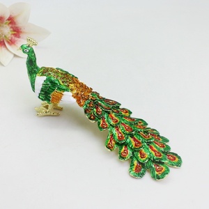 SHINNYGIFTS Peacock Metal Craft <strong>Trinket</strong> Jewelry <strong>Box</strong> Hinged Modern Rectangle Desk Decor Home Storage Gift <strong>Box</strong> - Product Image 3