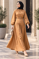 EVE063 Nouvelle robe maxi musulmane tendance pour femmes, manches longues, ceinture, abaya modeste, vêtements islamiques élégants, robe décontractée de Dubaï