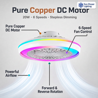 Ventilateur de plafond LED intelligent RGB moderne avec 6 vitesses, contrôle par application, variateur d'intensité, moteur en cuivre pur pour chambre à coucher et salon