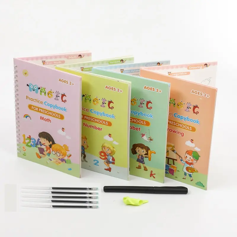 4 libros/juego de libros mágicos hundidos para niños, cuadernos de práctica de escritura a mano, cuaderno educativo para niños