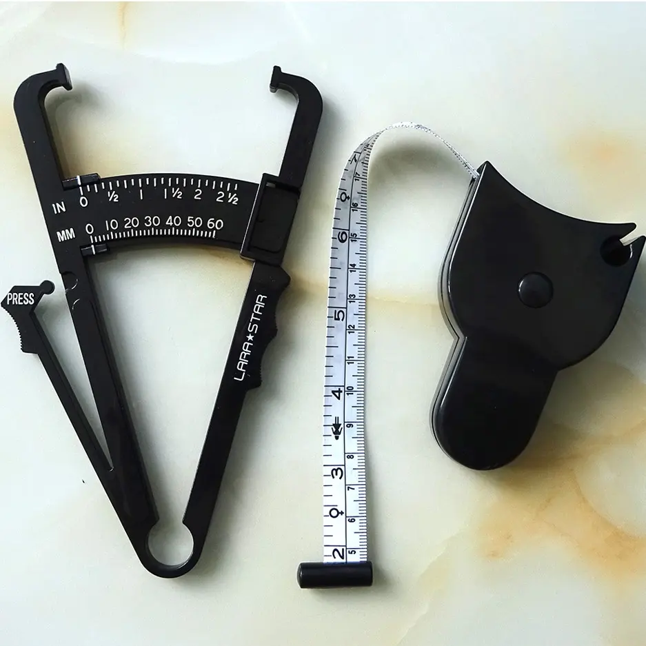 体脂肪テスターミニハンドホールドパーソナルスキン-折りたたみ測定ツールフィットネス脂肪キャリパーと減量のための巻尺