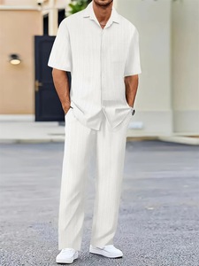Conjunto de Dos Piezas de <span class=keywords><strong>Camisa</strong></span> <span class=keywords><strong>y</strong></span> Pantalones Casuales de Verano para Hombre, Atuendo de Moda Urbana - Product Image 4