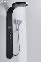 Nouveau design 2026 Tiktok – Panneau de douche mural intelligent en laiton noir avec affichage numérique, jets de pluie et massage aquatique LED