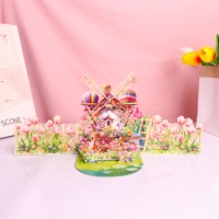 Carte de vœux 3D pop-up exquise avec message cadeau, moulin à vent à double porte, écureuil, ballon à air chaud