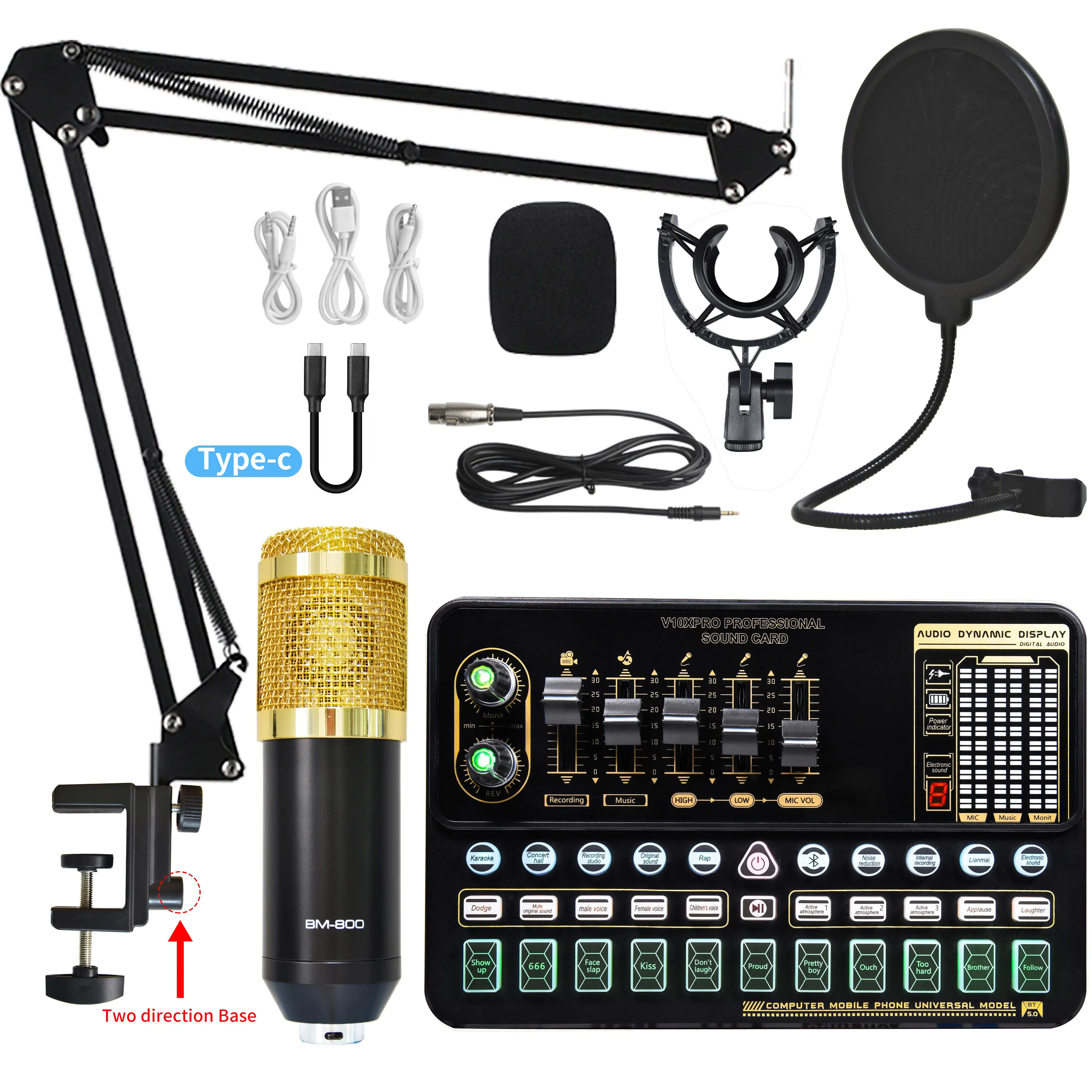 V10XPRO Set mikrofon kondensor Studio cerdas, Upgrade baru Audio profesional BM800 untuk Streaming langsung dan perekaman