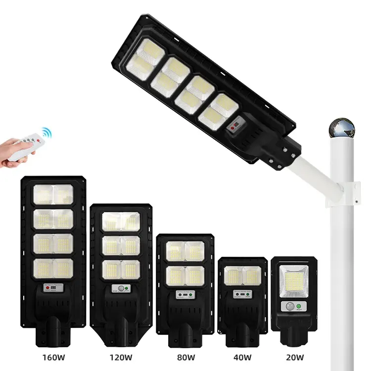 Commercial Outdoor Ip65 Waterproof Streetlight 20 40 80 120 160 w Integrated All In One Induction Led Solar Street Light
