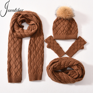 Jxwatcher Vente en gros Ensembles <span class=keywords><strong>bonnet</strong></span> écharpe <span class=keywords><strong>gants</strong></span> 3 pièces Ensemble <span class=keywords><strong>bonnet</strong></span> d'hiver personnalisé en laine et <span class=keywords><strong>cachemire</strong></span> pour femmes de luxe en plein air - Product Image 5