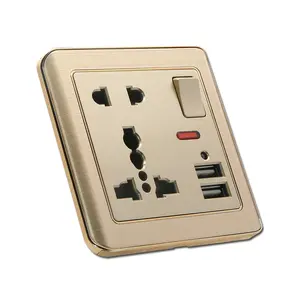 5pin multi function switched socket with light and double USB charge