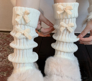 Autumn and Winter Fashion Acrylic Boots <strong>Socks</strong> for Women Bowknot Thick and Warm Knitted <strong>Woollen</strong> Leg Warmers Covers Slouch <strong>Socks</strong> - Product Image 3