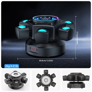 Projecteur de scène LED rotatif à 6 bras 100W, laser <span class=keywords><strong>RGB</strong></span>, stroboscope DMX512, affichage 4 chiffres, lecture automatique/activation sonore pour discothèque - Product Image 3
