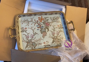 Làm Bằng Tay Hình Chữ Nhật Khay Với Vàng Brass Kim Loại Khung Pintorted Hoa Mô Hình Thanh Lịch Bảng Trang Trí Nội Thất Cho Nhà Phụ Kiện - Product Image 6