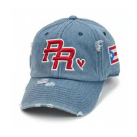 Gorra de béisbol de seis paneles unisex de mezclilla rasgada, estilo hip-hop, casual, transpirable, de PVC, ajustable, bordada, para adultos, protección solar