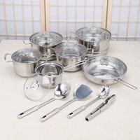 Prix d'usine, ensemble de 18 ustensiles de cuisine en acier inoxydable, casseroles et poêles antiadhésives, multi-usages pour la cuisine à domicile, le camping en plein air