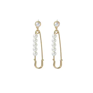 wholesale artifical pearl beads beaded safety pin earrings women dangle drop earring jewelry China Manufacturer Supplier