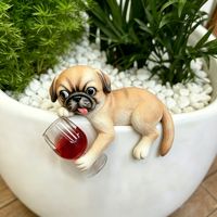 Statuette artisanale en résine, modèle Pug amateur de vin, couleur fixe, fabriquée en Chine, best-seller, idéale pour jardin, balcon, extérieur