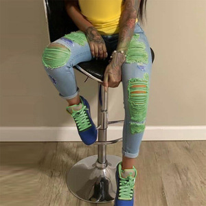 Liluo 2024 New Ripped <strong>Jeans</strong> for <strong>Women</strong> <strong>Yellow</strong> Scratch Denim Pencil Pants High Waisted Stretch Skinny Hollow Out Sexy Female <strong>Jeans</strong> - Product Image 3