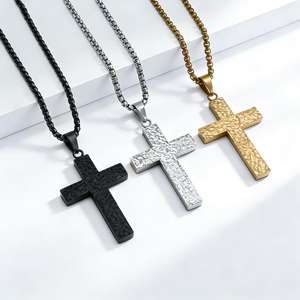 Collar con cruz martillada de acero inoxidable, colgante unisex, joyería de moda K PT523 - Product Image 1