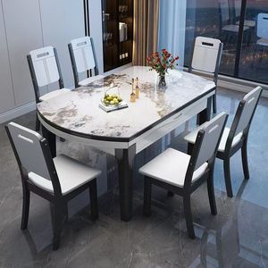 Modern Style Solid Wood Oak Durable <strong>Extendable</strong> Dining <strong>Table</strong> Marble Top Metal <strong>Legs</strong> Foldable Design 6-Seater Home Furniture - Product Image 6