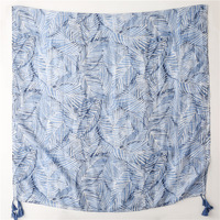 Style ethnique bleu blanc motif géométrique écharpes en coton pour dames musulmanes écharpe en voile de coton châle de plage écharpe Hijab avec pompon