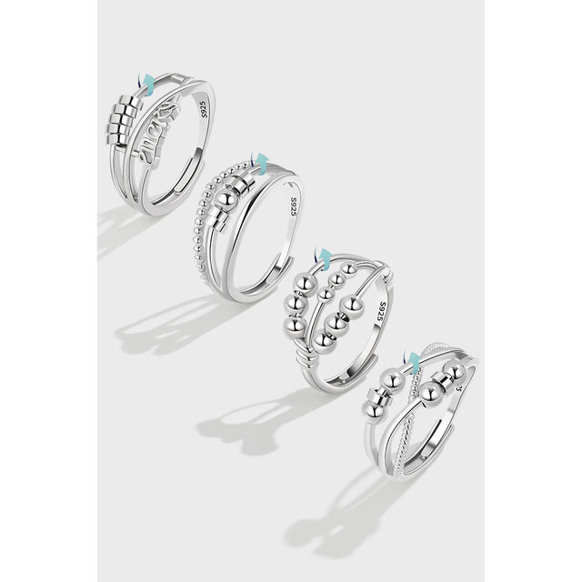 Daidan Ring 925 Sterling Silver Silver Cross Fidget Spinner Multilayer Interlocking Fidget Rings for Anxiety