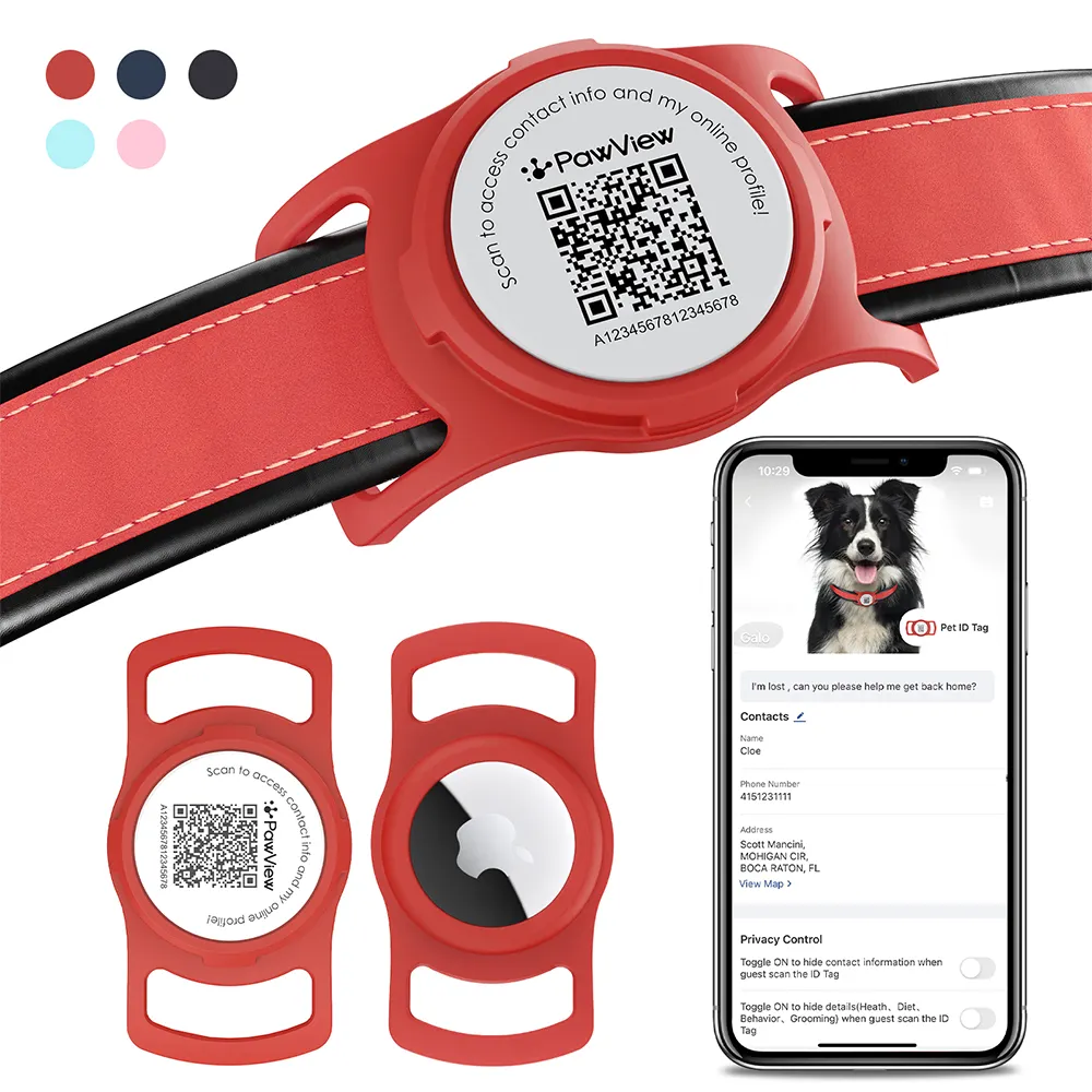 Pawview AirTag NFC Etiqueta de identificação de cachorro em silicone Etiqueta de silicone com aplicativo pessoal