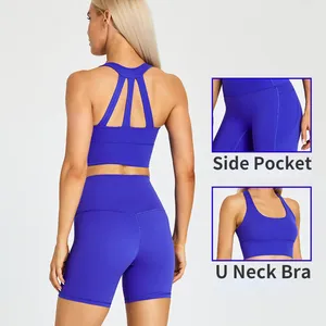 SHINBENE-Conjunto de ropa deportiva para mujer, Set de 2 piezas de sujetador y pantalones cortos de Yoga HI CLOUD