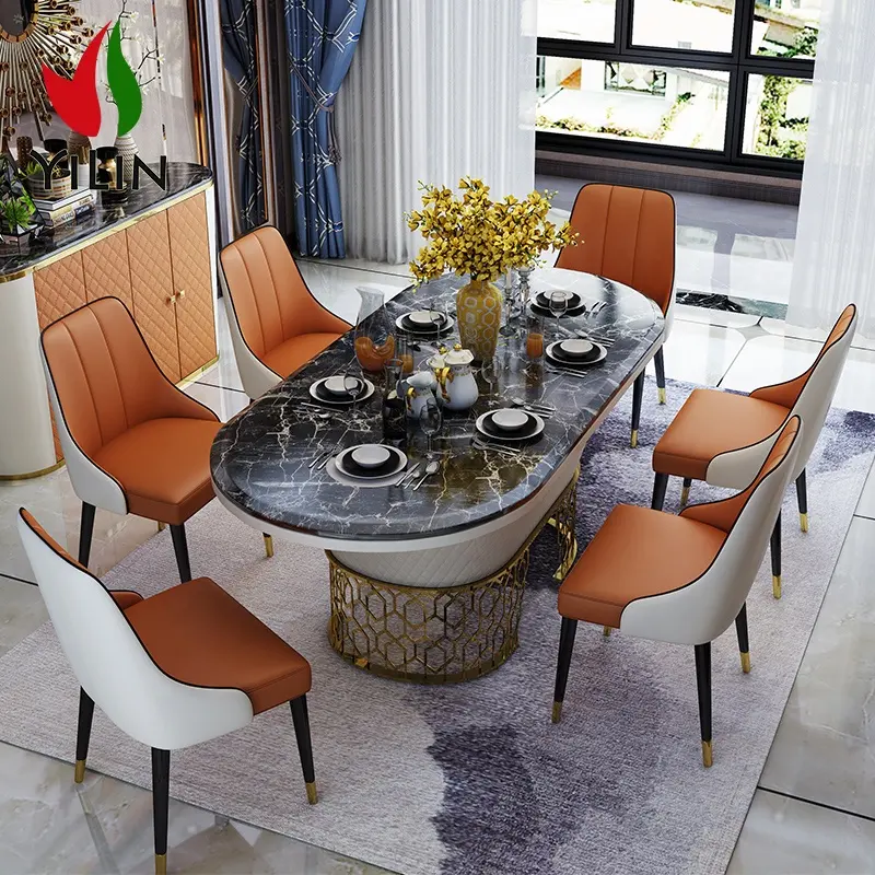 6 местный обеденный мраморный стол набор обеденный стол и стулья из фибролитов средей плотности мебель