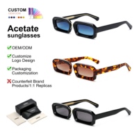 Lunettes de soleil polarisées rectangulaires en acétate épais avec logo personnalisé, protection UV400, détails dorés, unisexe, vente en gros