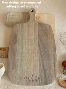 Plateau à poignée carrée très vendu avec plaque à pizza en bois gravée au laser, plateau en bois massif créatif pour fromage, pain, steak - Product Image 6
