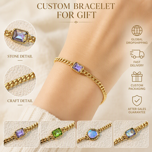 Bracciale a catena cubana SongYi con cristalli colorati intarsiati, bracciale girocollo da donna alla moda con pietre ovali e rettangolari, gioielli impilabili per tutti i giorni - Product Image 1