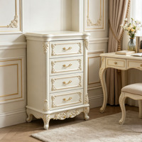 Commode haute en bois blanc sculptée de style européen, armoire de rangement vintage pour chambre à coucher, vente en gros