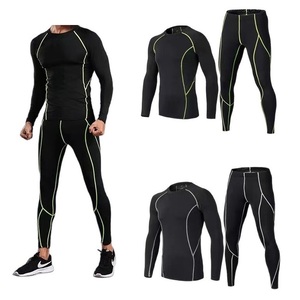 Setelan baju latihan binaraga pria, setelan baju Joger kebugaran Gym, baju latihan otot, kaus lengan panjang 2 potong - Product Image 1