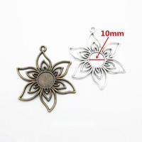 Pesona bunga enam kelopak berukir, bahan paduan seng perunggu antik, setting cabochon untuk gelang botani, hadiah.
