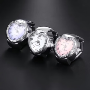 Cute Heart Finger <strong>Watch</strong> Stainless Steel Italian Charm Link <strong>Ring</strong> Clock Roman Quartz <strong>Watch</strong> <strong>Rings</strong> Jewelry for Women Ladies Gifts - Product Image 6