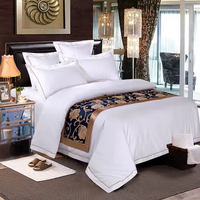Parure de lit de luxe en coton tissé, style uni, pour hôtel et maison, comprenant housse de couette, taies d'oreiller et drap plat
