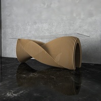 Table à manger de luxe moderne en bois massif ML-CF08 avec plateau en verre trempé, design incurvé écologique pour la maison, l'école, les hôtels et les espaces publics
