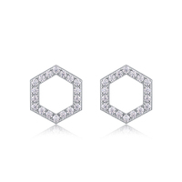 Boucles d'oreilles clous en argent sterling 925 avec moissanite hexagonale pour femme, monture géométrique creuse, couleur D, pureté VVS1