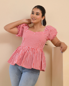 Blusa de Manga Corta de Polialgodón Tejido con Estampado Rojo para Mujer, Elegante, Corte Regular, Cómoda, Informal, para Club y Fiestas Nocturnas - Product Image 2