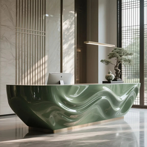 Mostrador de Recepción Blanco de Alta Gama con Diseño Contemporáneo en Forma de Ola, Perfecto para Vestíbulos de Oficinas y Entradas Corporativas - Product Image 5