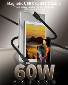 Magnetic <b>USB</b> C Charger <b>Cable</b>, 60W <b>USB</b> C <b>to</b> <b>USB</b> C <b>Cable</b>, Nylon Braided Type C Fast Charging Data Sync <b>Cable</b> Cord for iPhone 15 - Product Image 4