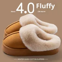 Bottes d'Hiver en Fourrure Moelleuse pour Femmes, Semelle Épaisse Douce, Chaussons Chaleureux d'Intérieur Respirants et Confortables
