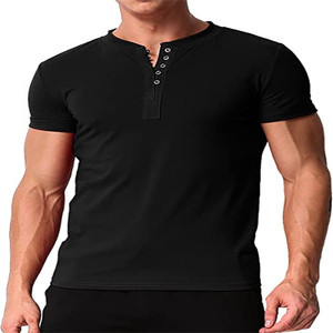 Bouton de 100% coton hommes <span class=keywords><strong>t</strong></span> chemise à manches courtes de mode <span class=keywords><strong>v</strong></span> cou <span class=keywords><strong>t</strong></span> <span class=keywords><strong>shirt</strong></span> hommes - Product Image 3