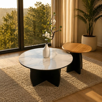 Vente en gros : Meuble moderne, durable, écologique et minimaliste en panneaux de bois à texture marbre double, avec pieds en métal en X et verre fritté à niveaux