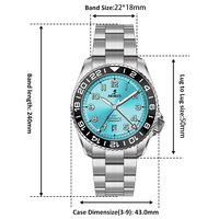 Montre GMT en gros, plongeur automatique personnalisé, tachymètre, acier inoxydable, cristal saphir, cadran orange gris givré, chiffres arabes