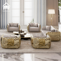 Canapé et fauteuil sur mesure au design artistique moderne, fauteuil en laiton doré pour projets hôteliers et villas de luxe, solution tout-en-un