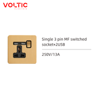 Prise murale standard britannique en acier inoxydable, 250 V, simple, 13 A, simple, 3 broches, avec interrupteur et 2 ports USB